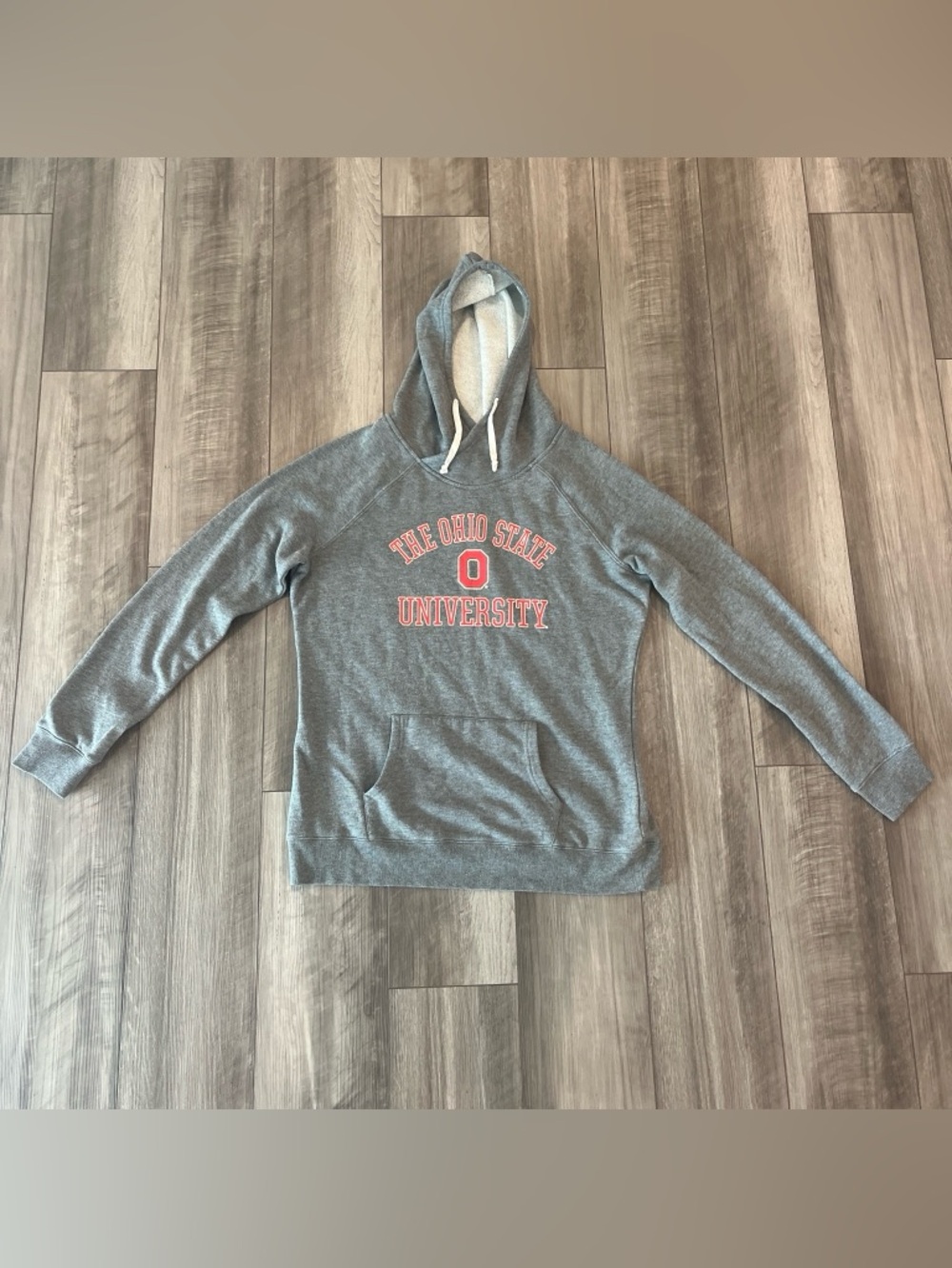 Gray Ohio State University Pullover Hoodie with Red Logo